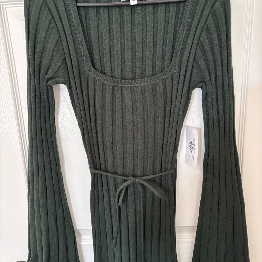 Worth Collective Ribbed Long-Sleeve Maxi Dress in Dark Green - Picture 3 of 5
